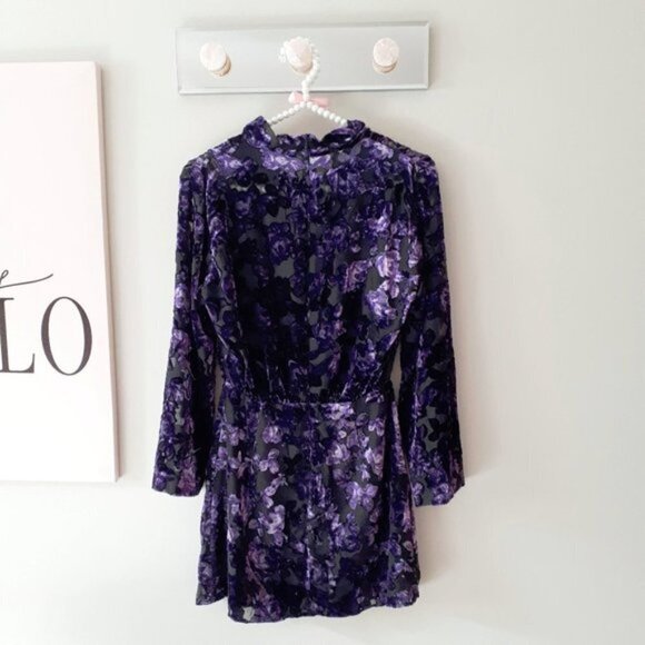NWOT Zara purple & black velvet-like trim floral peek-a-boo sheer mini dress, S - Picture 13 of 14